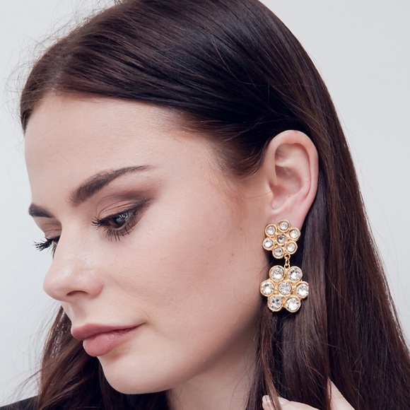 Sylvia Toledano Daisy 22K-Gold-Plated & Crystal Drop Clip On Earrings - Picture 1 of 4